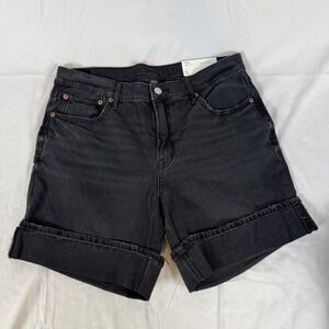 NWT American Eagle Strigid Relaxed Short Super High Rise Black Denim Long Shorts